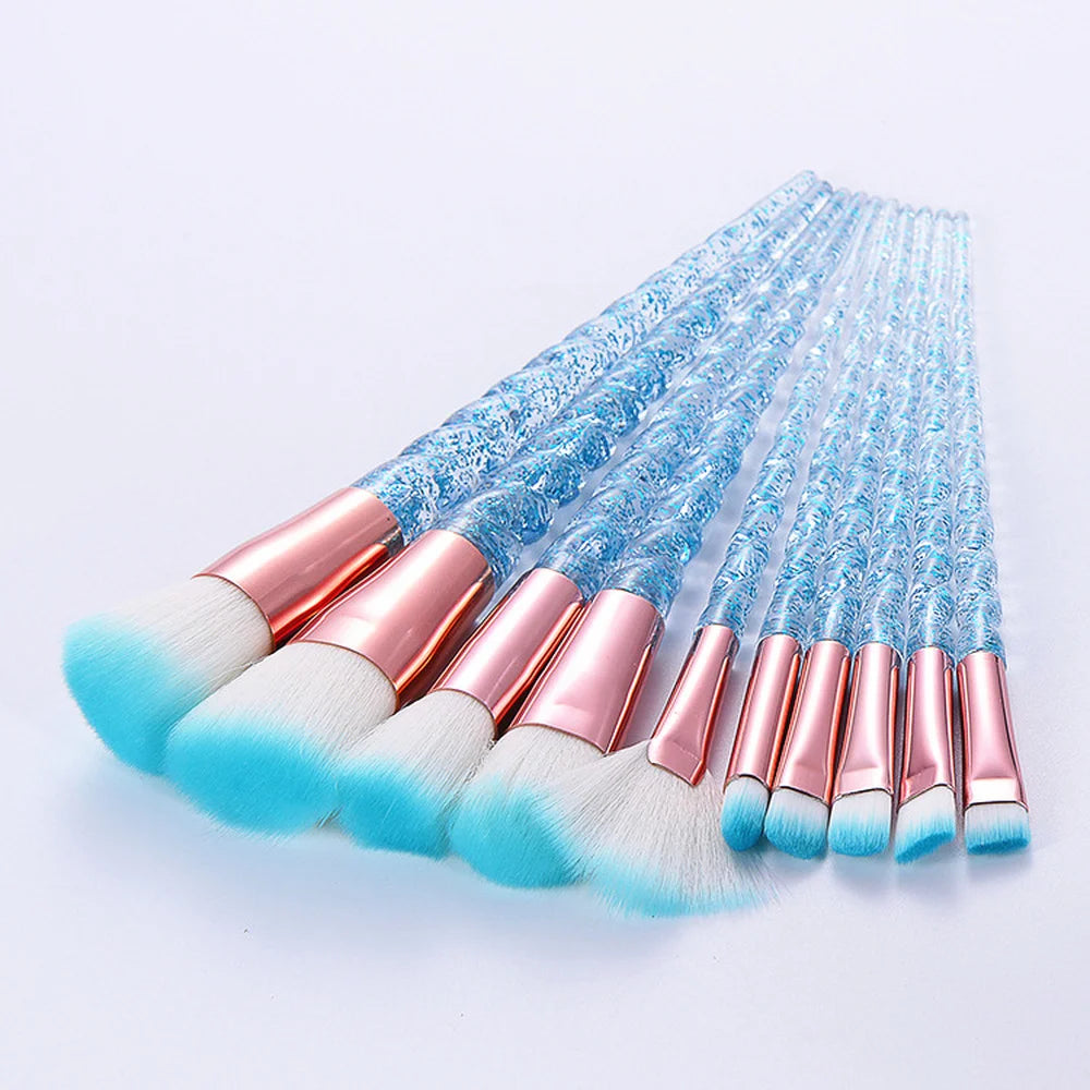 10Pcs Crystal Makeup Brushes Set Foundation Powder Blus